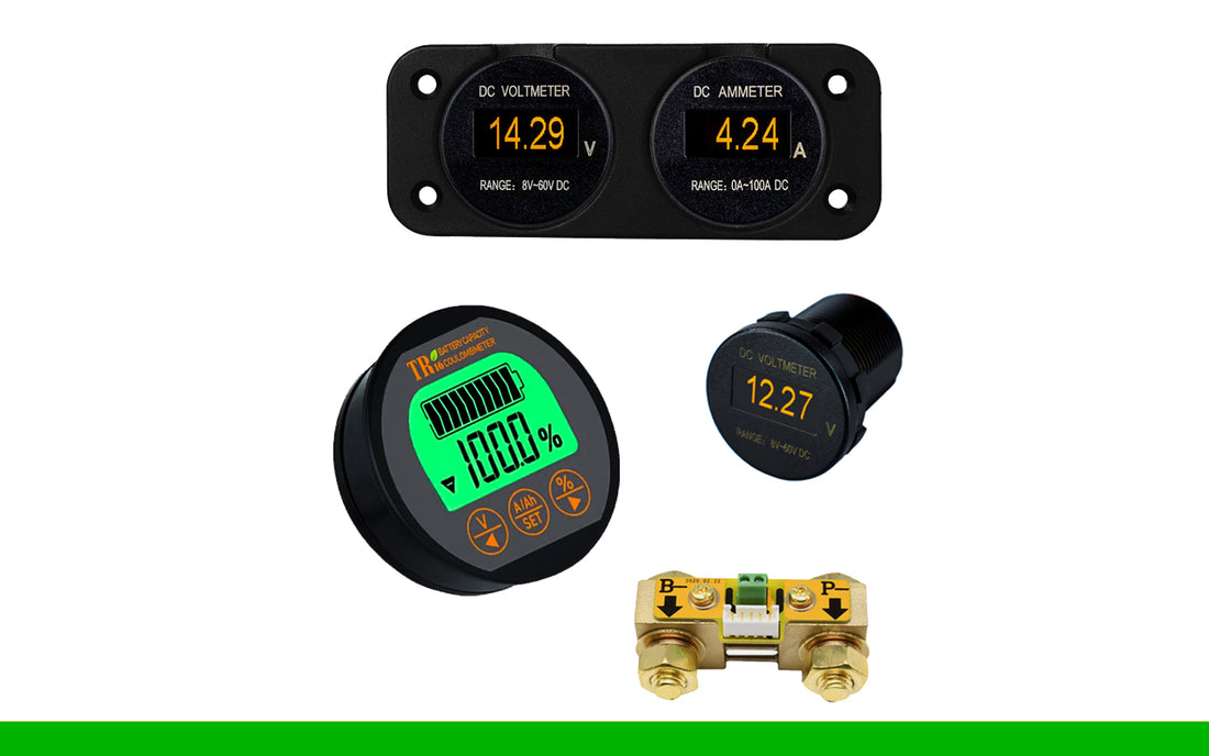 Smart battery monitoring by Seawatt. Collection of marine voltmeter, ampmeter, coulometer to read voltage amperes and also battery efficiency in pourcent. all marine grade battery monitoring