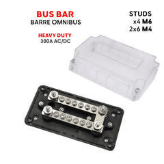 Marine junction box 300A, M6 & M4 studs, polycarbonate cover (transparent) - Heavy duty boat battery connector Baywatt