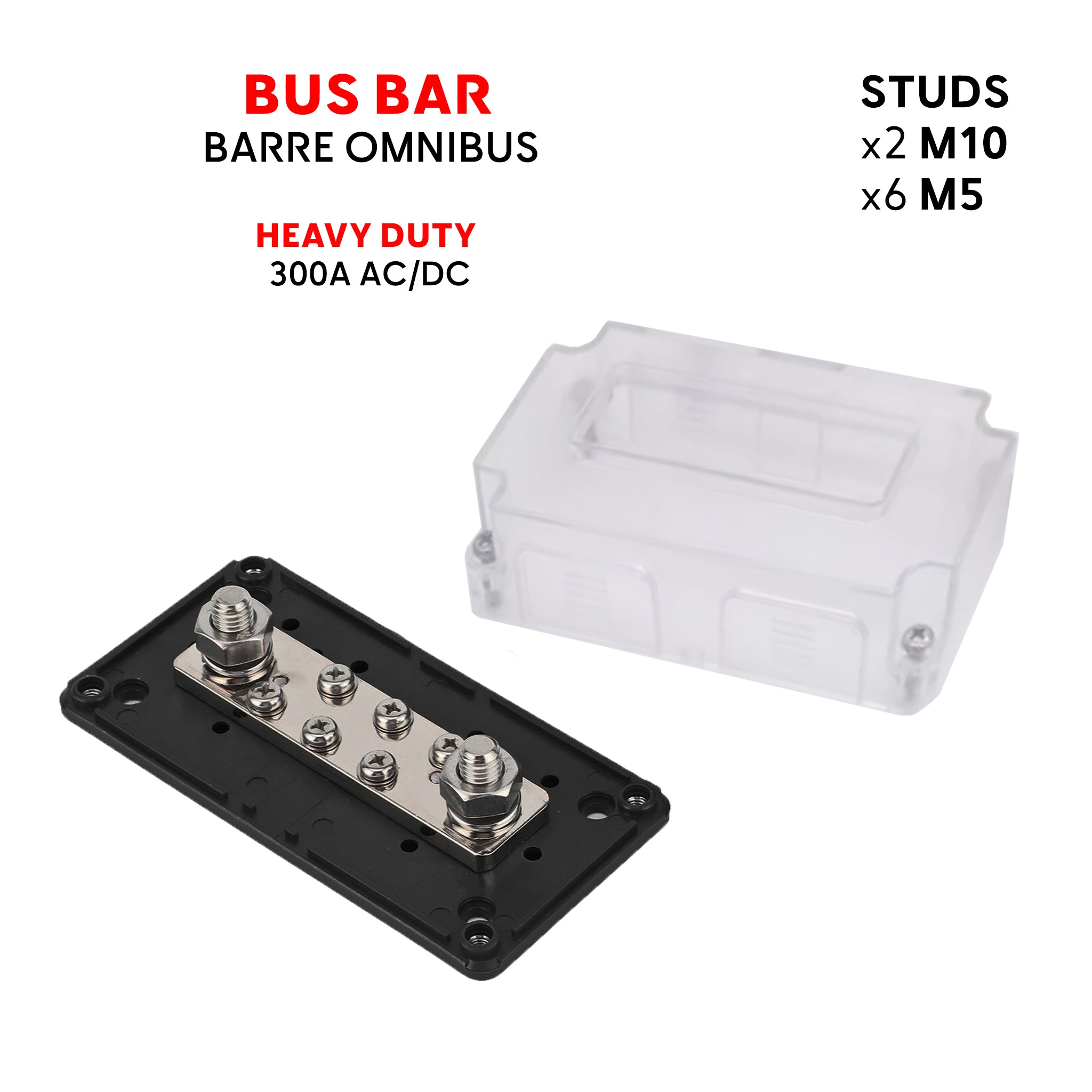 Baywatt Marine Bus Bar 2xM10 + 6xM5 - 300A - Heavy duty marine power distribution block