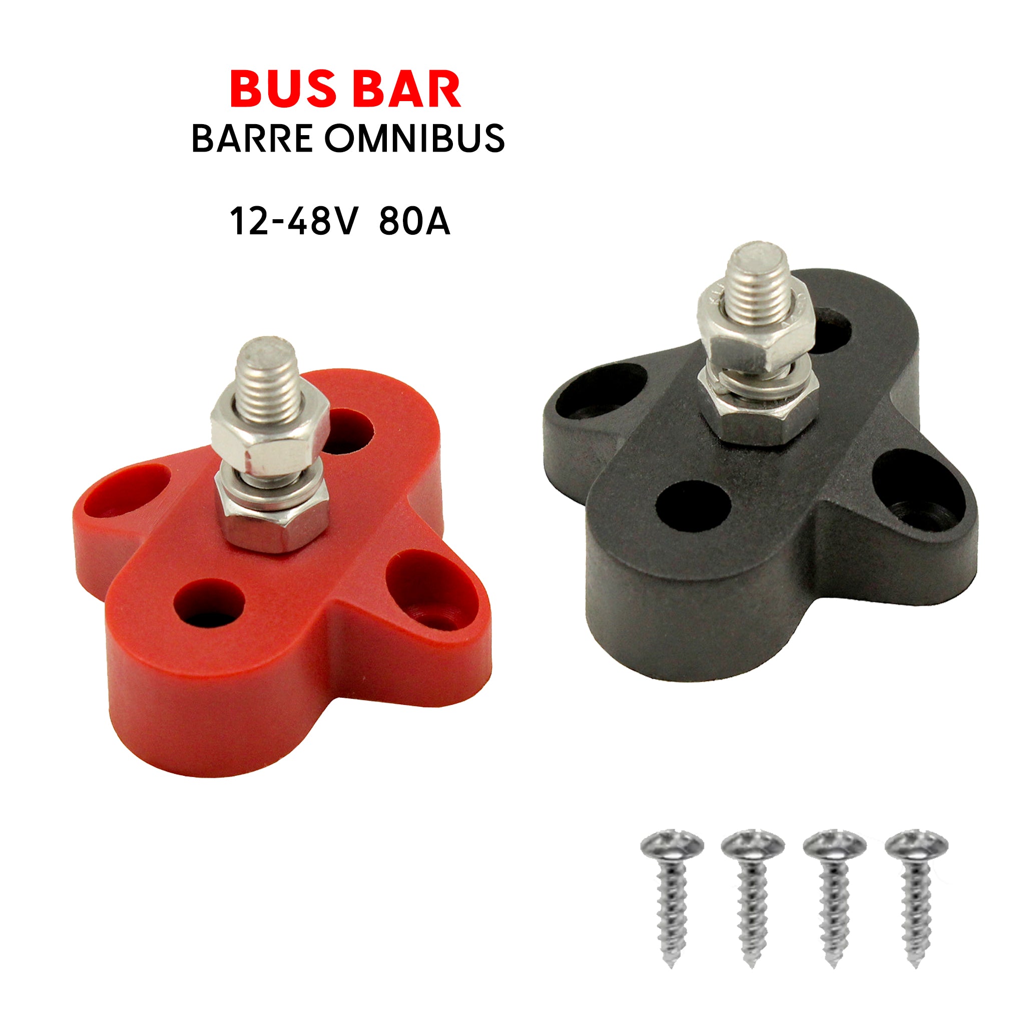 Baywatt Marine Bus Bar - 1 Pole M6 Terminal Block (Black/Red) - Simplifies Boat Electrical Wiring Barrette de distribution marine 1 goujon M6 noir/rouge. get more watt at sea on Baywatt.com