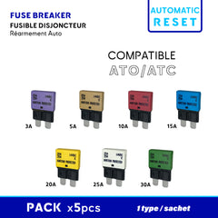 Auto reset fuse breaker ATO/ATC Marine fuse block Baywatt Fusible Rearmable Fusible rearmement automatique bateau porte fusible ATO pack 5pcs/Sachet Baywatt.com