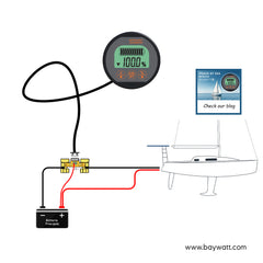 Moniteur de batterie pour bateau - Coulometre pour bateau yacht permettant l'affichage de la batterie en pourcentage. Affichage de la consommation d'energie. branchement facile Baywatt