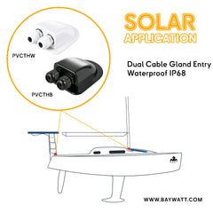 Dual solar cable gland entry for boat MC4 connectors installation for solar panel Baywatt